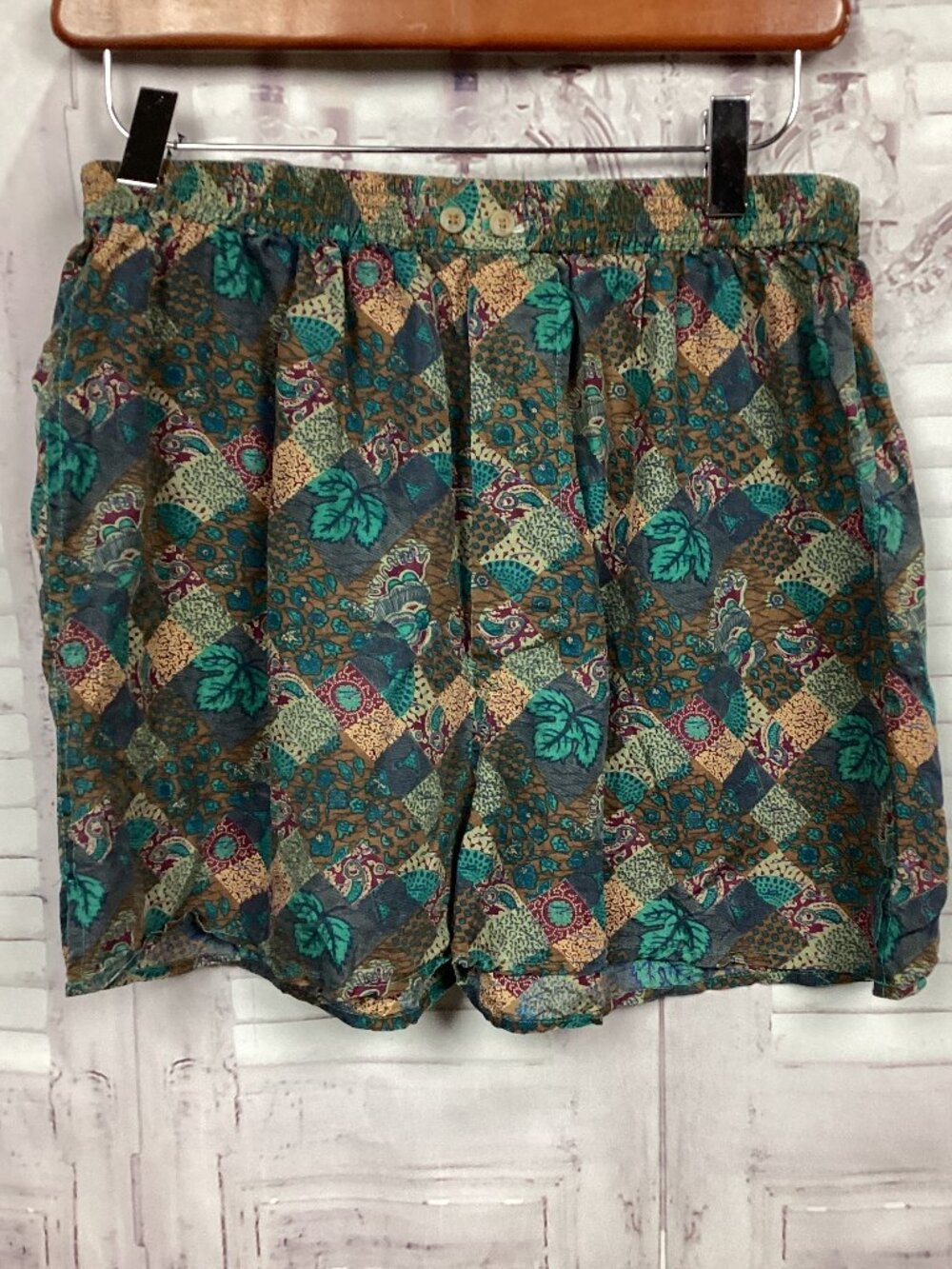 Vintage Silk Boxers Green Geometric pattern Elastic S